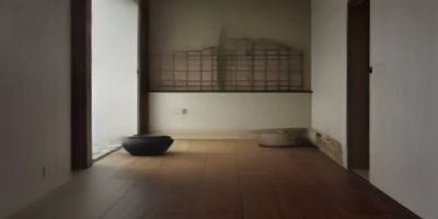 人体艺术摄影展览现场，白色画廊空间，专业灯光照射黑白人体艺术照，观众驻足欣赏